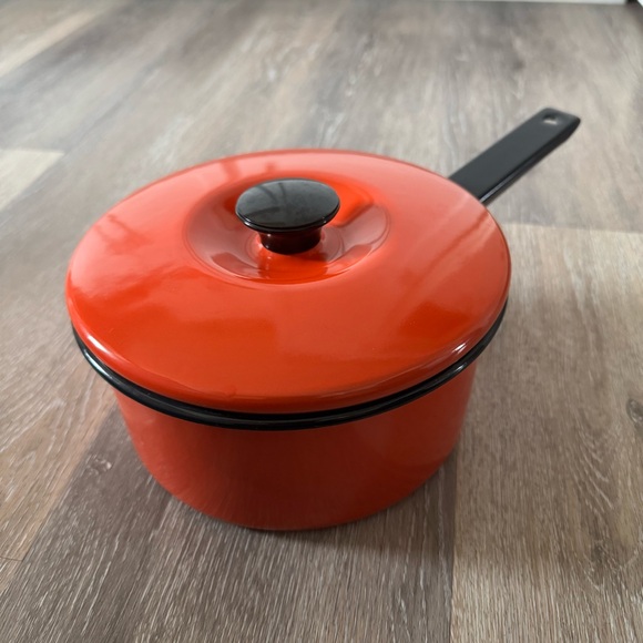 Other - 1970s Enamel Orange Stovetop Pot with Lid Medium Size